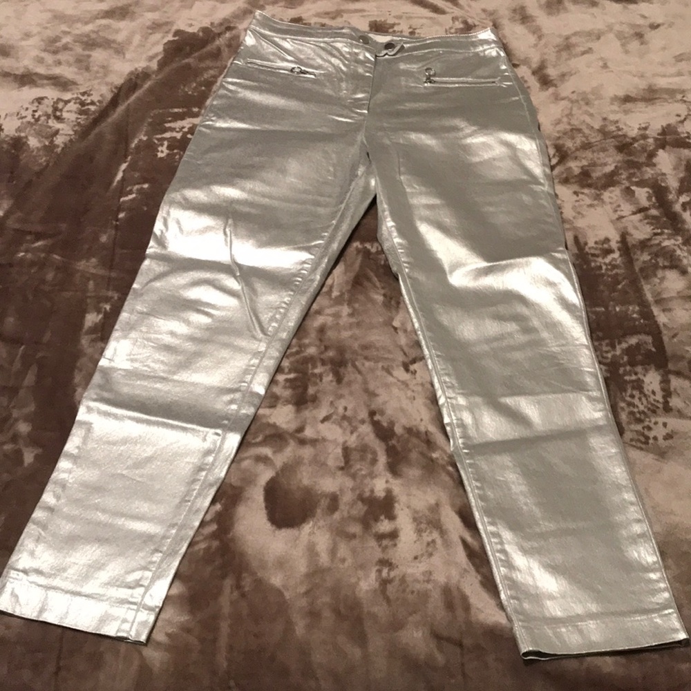 🔥 H&M silver futuristic straight skinny pants EUC